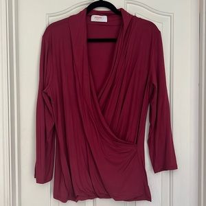 Renee C. Faux wrap maroon 34 sleeve top Size 1x